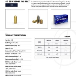 CARTOUCHES MAGTECH 40SW 180GR FMJ FLAT grs boite de 50