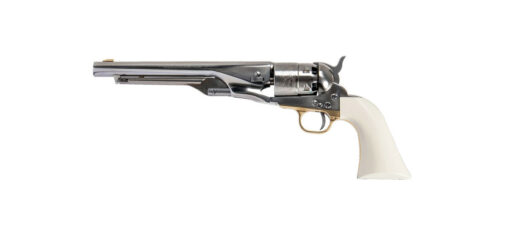 Revolver à Poudre Noire Pietta 1860 Army Acier poli Blanc Old Silver Ivoirine Gravé "CASOSIG44" cal.44