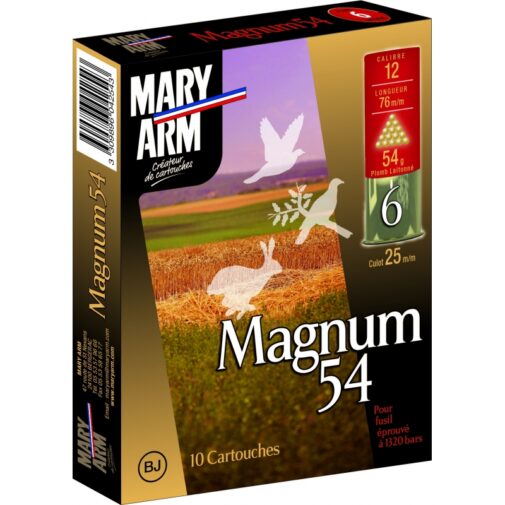 CARTOUCHE DE CHASSE MARY ARM MAGNUM 54 BJ LAITONNE  - CALIBRE 12 Magnum