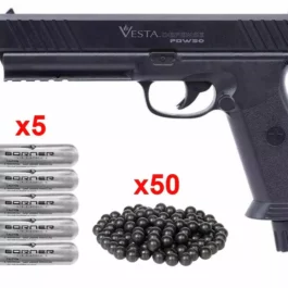 PACK PRET A TIRER Pistolet de défense Vesta PDW50 CO2 – .50 (17 joules) (50 BILLES, 10 CO2, )