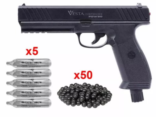 PACK PRET A TIRER Pistolet de défense Vesta PDW50 CO2 - .50 (17 joules) (50 BILLES, 10 CO2, )