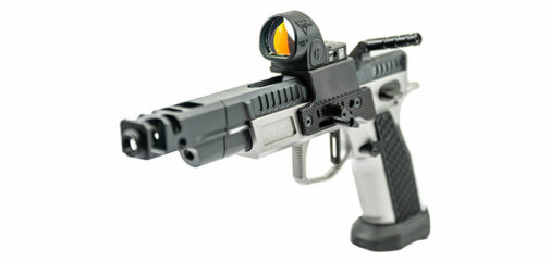 Pistolet PHOENIX Raptor acier bi-ton SA 5'' calibre 38 Super Auto avec Trijicon SRO
