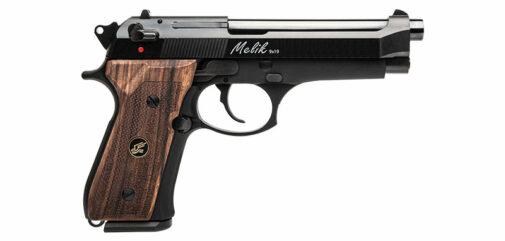 Pistolet DERYA Melik C101 graphite black et plaquettes bois calibre 9x19mm canon 124 mm