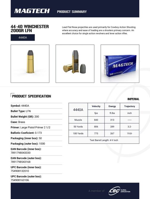CARTOUCHES MAGTECH 44-40 WIN 200GR LFN – Image 2