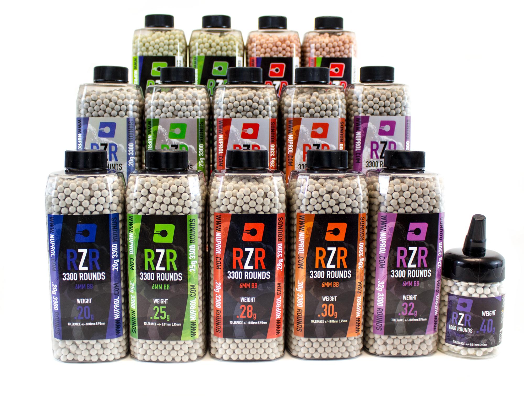 Billes Airsoft 6mm RZR 0,20g/0,25g/0,28g/0,30g/0,32g BIO bouteille 3500 bbs