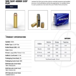 BOITE DE 20 CARTOUCHES MAGTECH 500 SW 400GR SJSP FLAT 500A