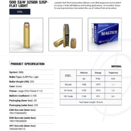 BOITE DE 20 CARTOUCHES MAGTECH 500 SW MAG 325GR SJSP FLAT LIGHT LOADING 500L
