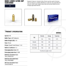 Cartouches Magtech 9×19 FMJ 115 gr / 7,45 g x 50