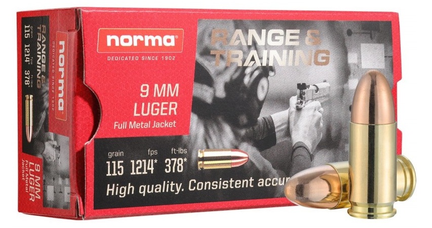 MUNITIONS NORMA CAL 9MM LUGER 115GR FMJ range & training