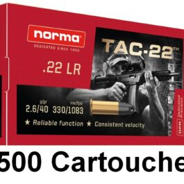 Cartouches Norma 22LR 2.6G/40GR TAC-22 LRN Boite de 500
