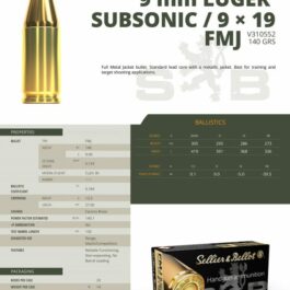 SELLIER & BELLOT CARTOUCHES SB 9X19 FMJ SUBS 9g*