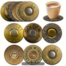 1 Ensemble de 6 sous-verres ronds en bois à motif de balles classique