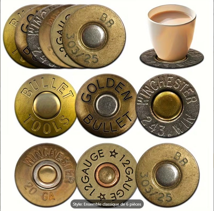 1 Ensemble de 6 sous-verres ronds en bois à motif de balles classique